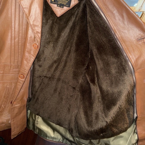 Vintage Imperial Brown Leather Coat Men’s Size 40L Made in Korea Faux Fur - Picture 3 of 7